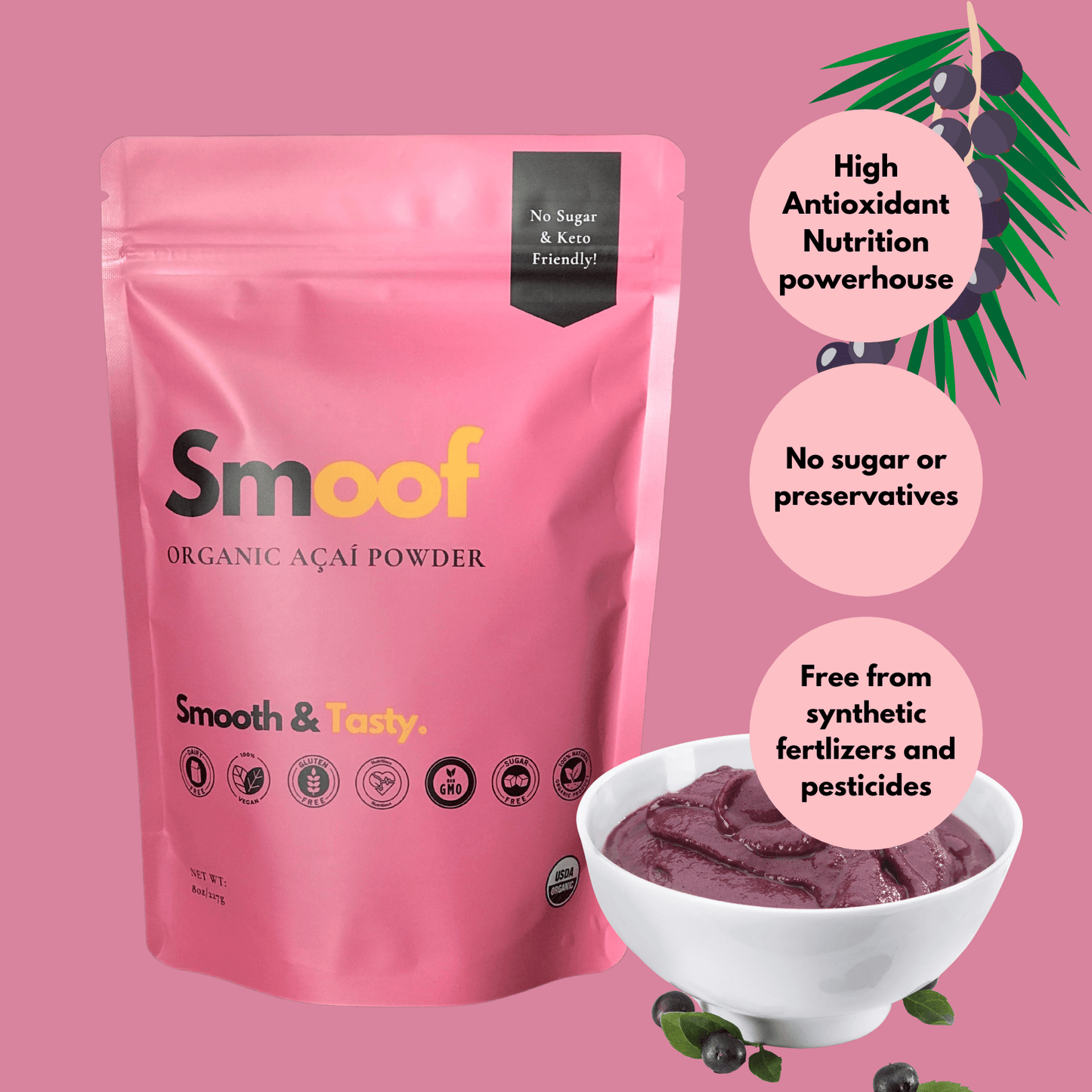 Organic Acai Berry Powder (8oz/227g) - Smoof | Acai Singapore