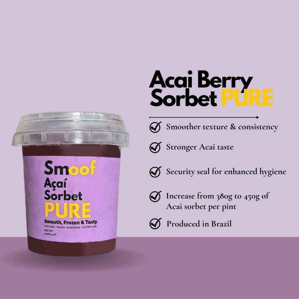 Brazilian Acai Berry Sorbet PURE (Bundle of 3/6/12) - Smoof | Acai Singapore
