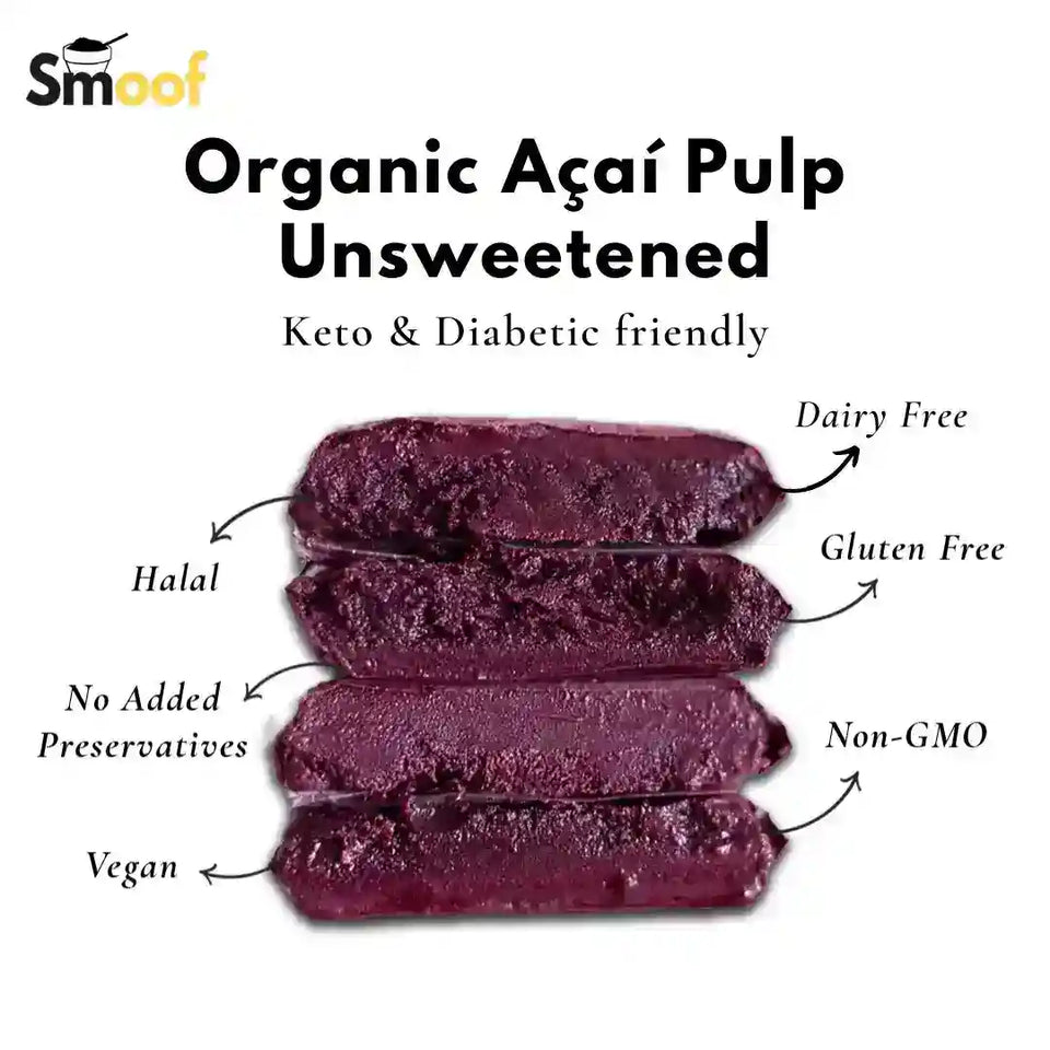 Organic Acai Pulp Pure & Unsweetened (4 x 100g) - Smoof | Acai Singapore